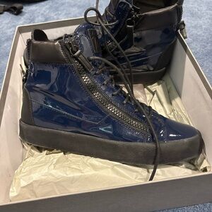Men’s Patent leather Zanotti Blue High-Top Sneakers